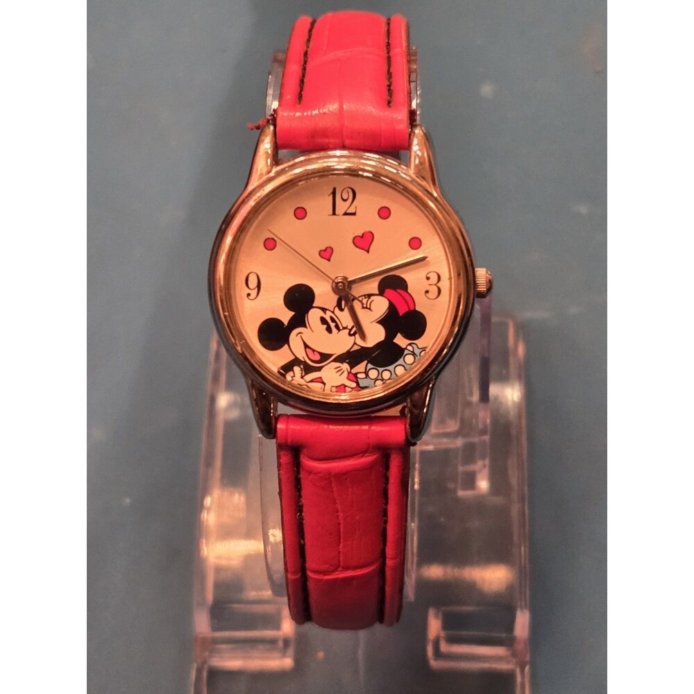 Special Edition Disney Mickey & Minnie Watch With Hearts, Red Band. New Battery